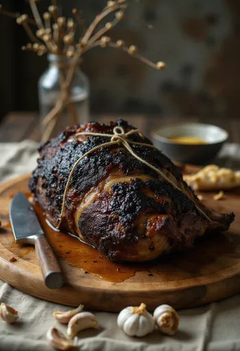 Divlja svinja pečena na ražnju sa začinskim biljem i pečenim povrćem