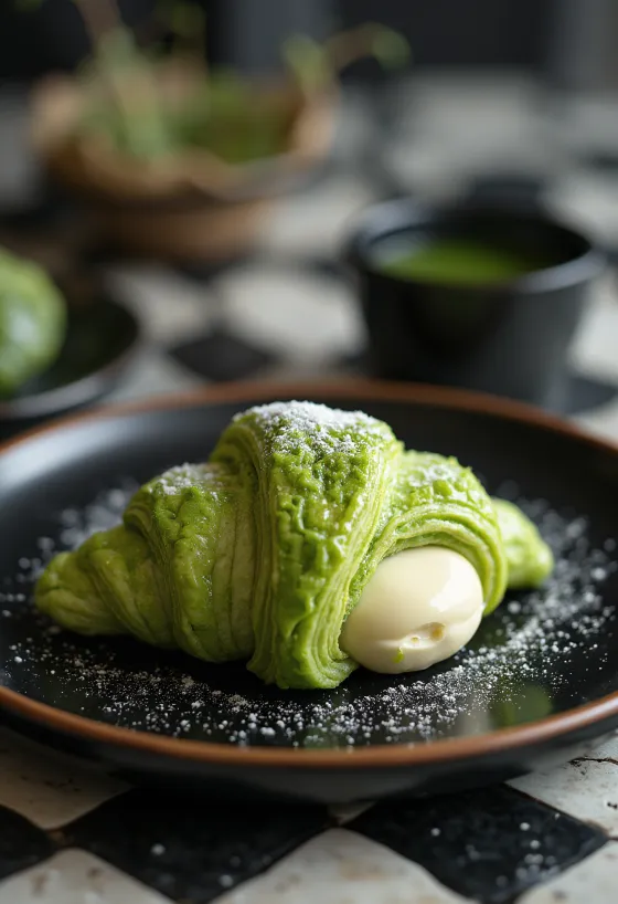 Svježe pečeni japanski matcha kroasan