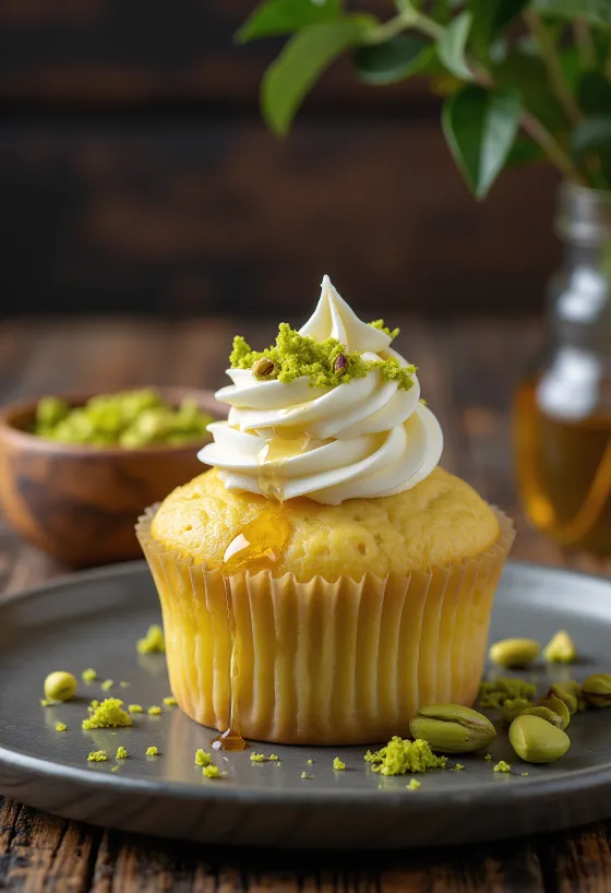 Cupcakes s medom i pistacijama servirani na tanjuru