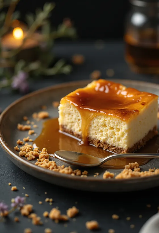 Torta od sira s karamelom, poslužena