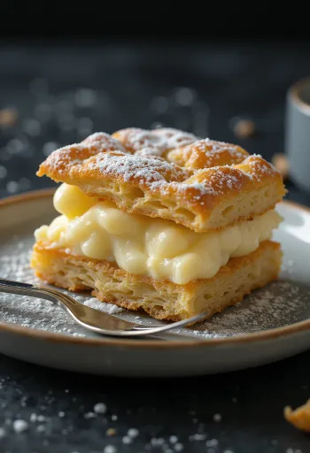 Kremšnite s vanilijom narezane na kocke i poslužene