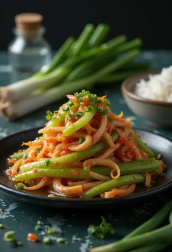 Pa kimchi, mladi luk, prekriven crvenom začinskom pastom