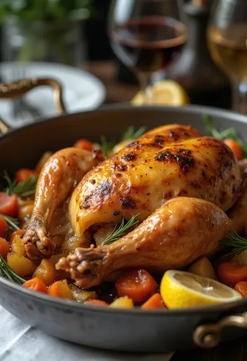 Pečena biserka poslužena s pečenim povrćem