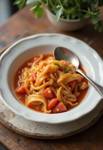 Kupus u umaku od rajčice poslužen sa svježim koprom i sočnim mesnim okruglicama.