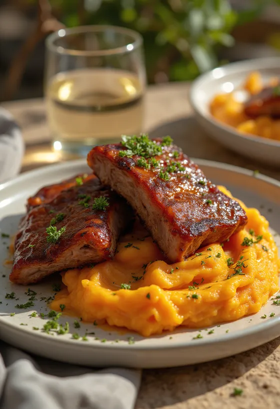 BBQ rebarca sa slatkim krumpirom poslužena