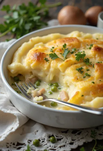 Riblja pita s češnjakom, sa zlatnosmeđim kremastim krumpirom i ribljim punjenjem