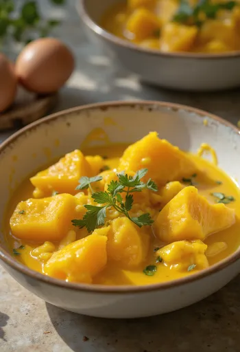 Curry od patlidžana s batatom poslužen