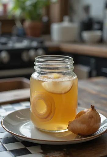 Probiotička kombucha s lukom u čašama, poslužena u procijeđenom obliku