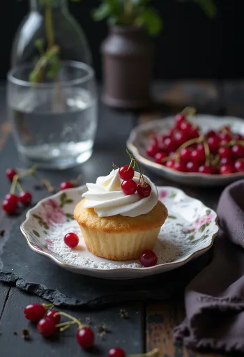 Cupcakes s ribizlom servirani na tanjuru