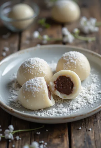 Mochi s čokoladnom kremom, japanska slastica, meko tijesto od rižinog brašna punjeno bogatom čokoladnom kremom