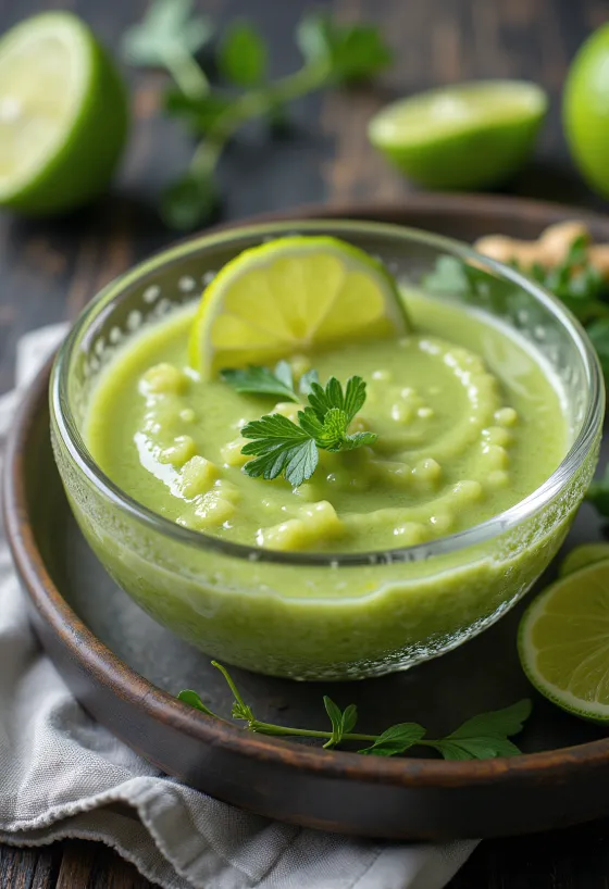 Umak od ružmarina, limete i đumbira serviran u staklenoj zdjeli