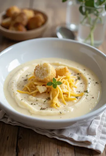 Krem juha od sira i češnjaka poslužena