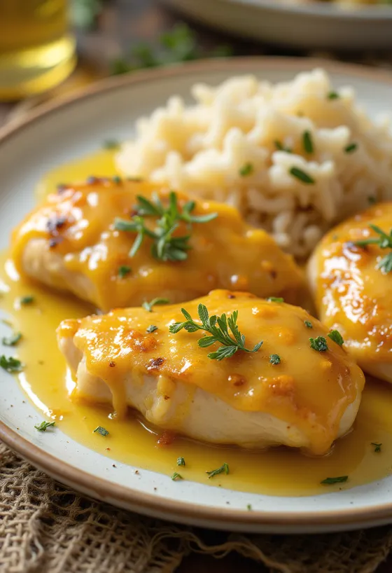 Sočna piletina s medom i senfom pečena do hrskavosti, poslužena sa svježim povrćem.