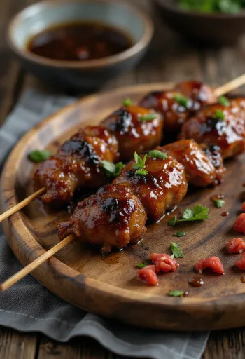 BBQ ražnjići od pilećih jetrica servirani