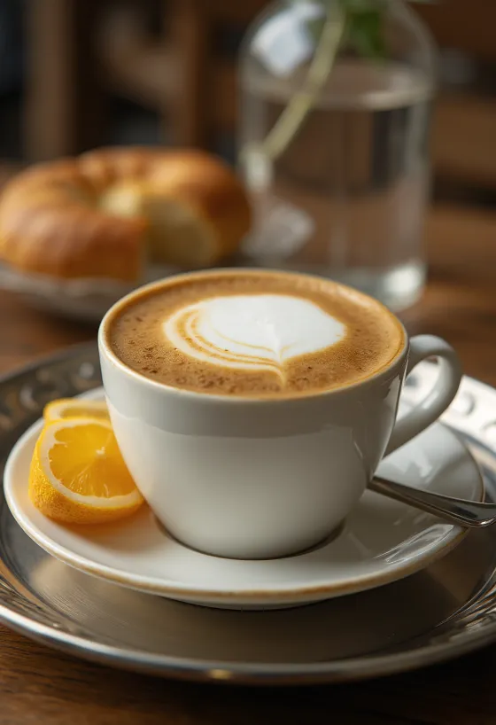 Cimet-đumbir latte piće od kave ukrašeno štapićem cimeta i đumbirom