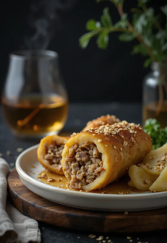 Haggis poslužen s kuhanim krumpirom i repom