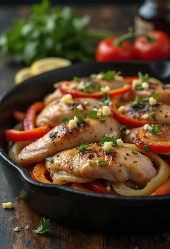 Pečena puretina s paprikom, poslužena s aromatičnom paprikom i ružmarinom