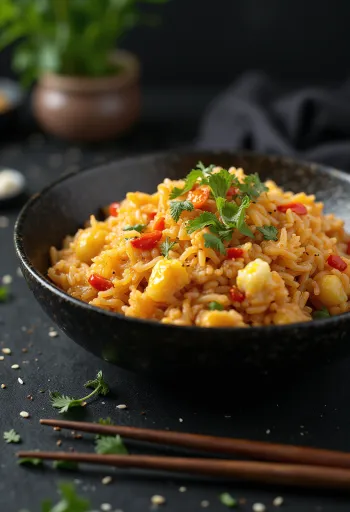 Ljuta chili riža poslužena