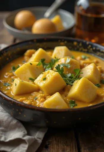 Pikantni curry od patlidžana poslužen