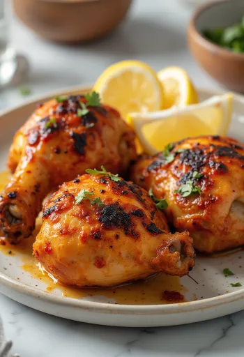 Tandoori piletina pečena u jogurt marinadi, poslužena sa svježim začinskim biljem