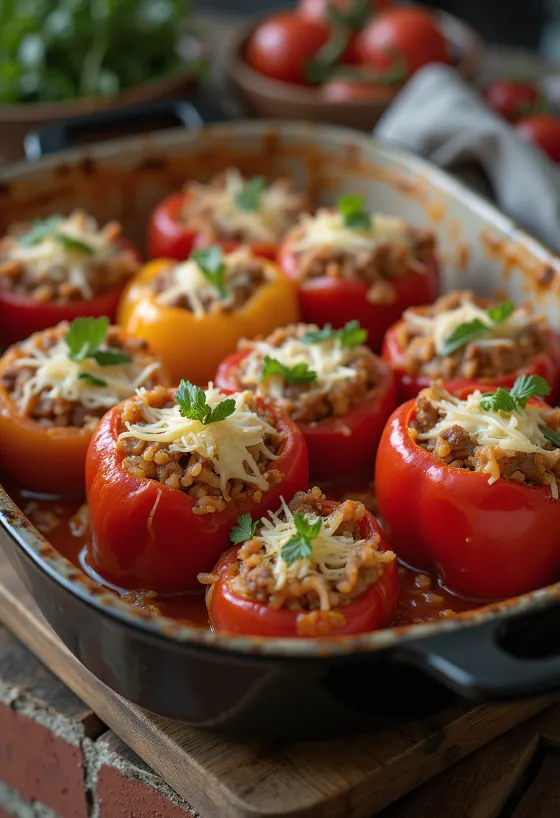 Punjena paprika s mljevenom govedinom poslužena