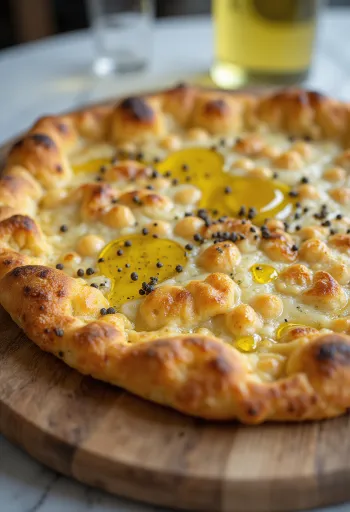 Fainá s maslinovim uljem, svježe pečeno tijesto od slanutka na tanjuru