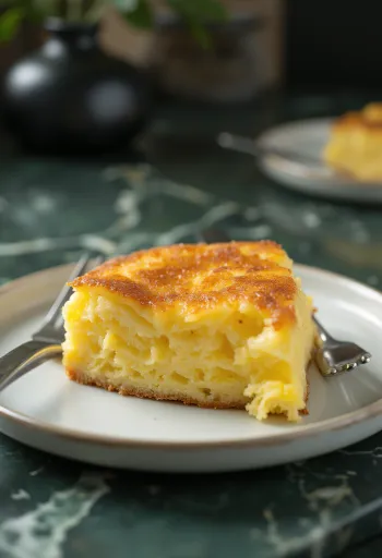 Bolo de fubá kremasti, s kokosovim mlijekom i sirom, kriška torte, zlatnosmeđe i kremaste teksture