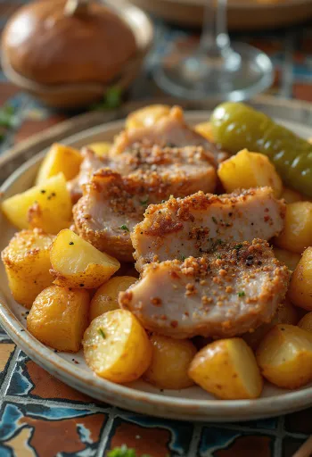 Svježe pečena brašovska sitna pečenka s kockicama krumpira i začinima.