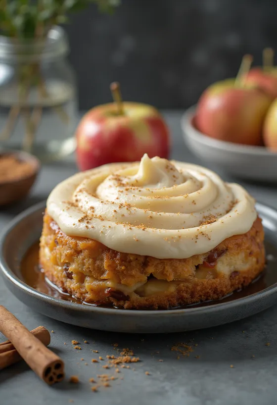 Torta od pjene s jabukama i cimetom ukrašena kriškama jabuka
