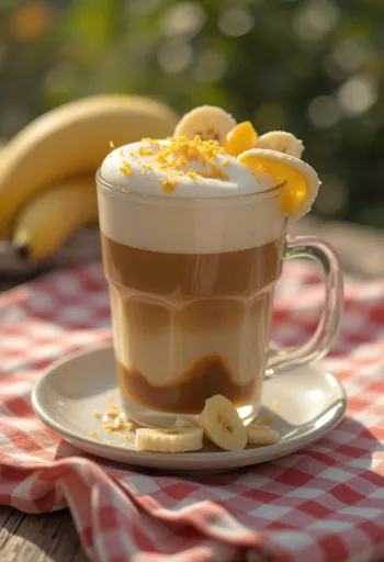 Latte od naranče i banane kremasto piće od kave ukrašeno koricom naranče