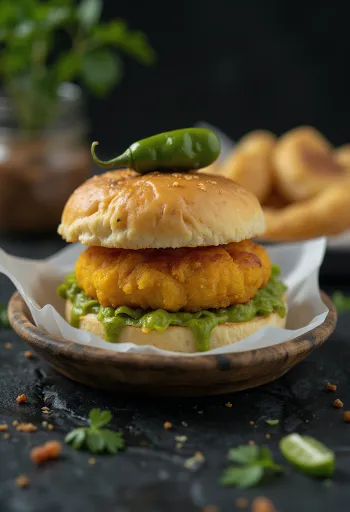 Vada Pav punjen mesom serviran