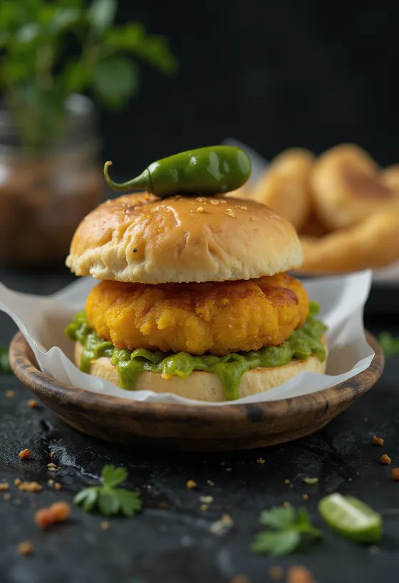 Vada Pav punjen mesom serviran