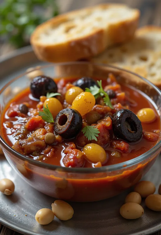 Caponata s pinjolima i grožđicama, poslužena sa svježim korijanderom
