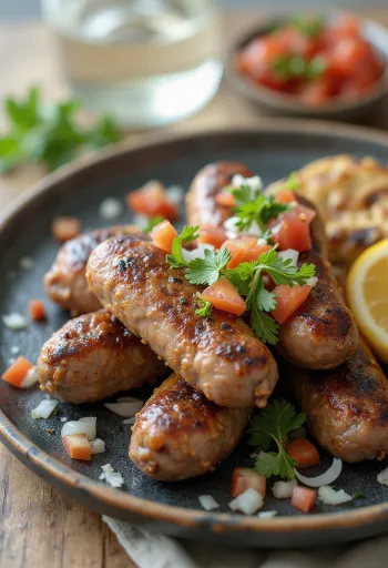 Ćevapi s peršinom, svježe pečeni i lijepe zlatnosmeđe boje, servirani na lepinji