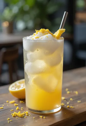 Frappe od limuna i đumbira osvježavajuće piće ukrašeno kriškom limuna