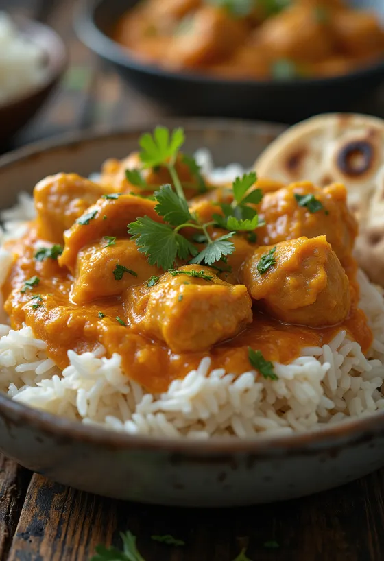 Piletina tikka masala poslužena s basmati rižom