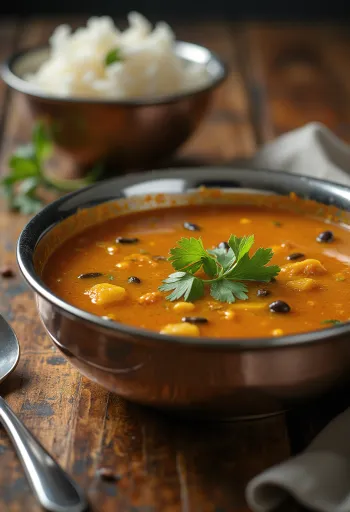 Rasam s limunom poslužen sa svježim začinima