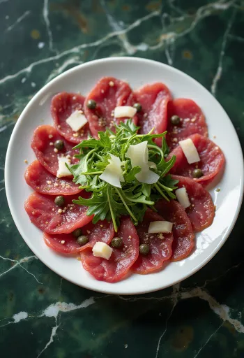 Carpaccio od jelena ukrašen rikolom i parmezanom