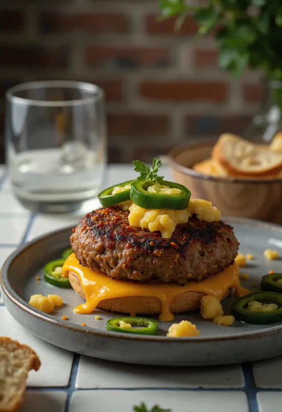 Cajun burger serviran s krumpirićima