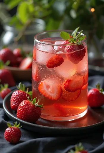 Cider od jagode i bosiljka poslužen u staklenim čašama