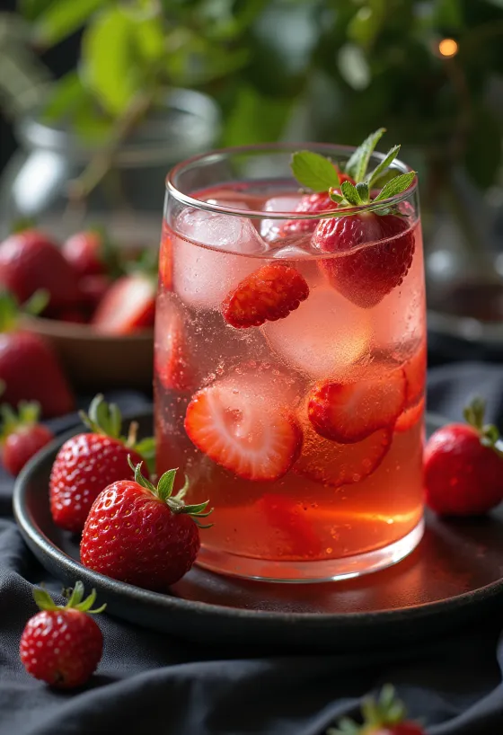 Cider od jagode i bosiljka poslužen u staklenim čašama