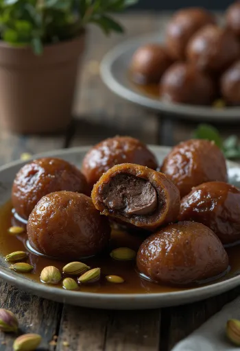Čokoladni Gulab Jamun, preliven bogatom čokoladom, natopljen sirupom