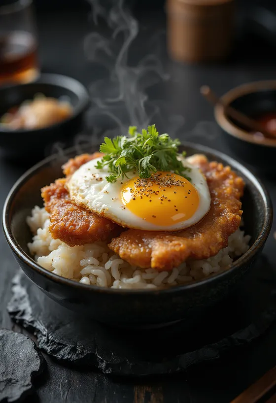 Katsu Don poslužen s hrskavom svinjetinom i mladim lukom
