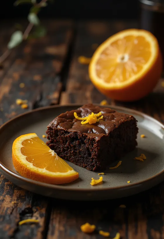 Brownie s narančom serviran