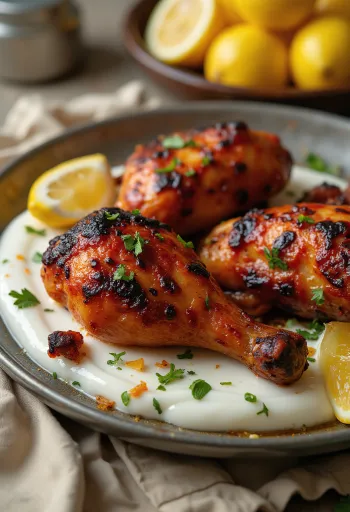 Tandoori pileći batak, serviran s naan kruhom i svježom salatom