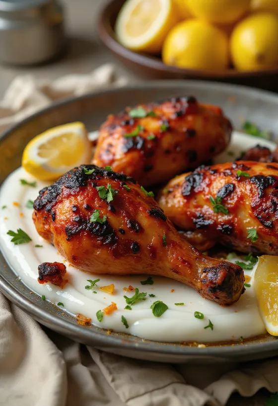 Tandoori pileći batak, serviran s naan kruhom i svježom salatom
