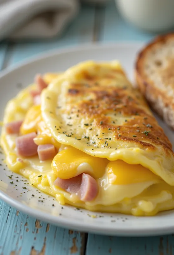 Punjeni omlet sa svježim povrćem i otopljenim sirom u unutrašnjosti