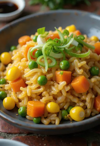 Veganska pržena riža s povrćem, svježe poslužena u voku