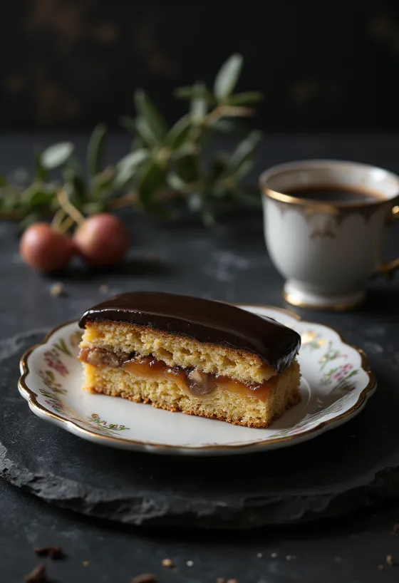 Domaće žerbo kocke s prhkim tijestom, nadjevom od oraha i čokoladnom glazurom