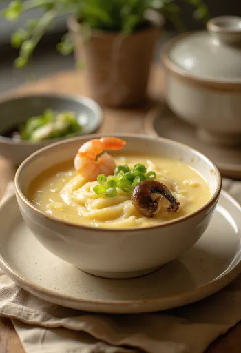 Chawanmushi s mirinom, pareno jelo od jaja s komadićima raka i gljiva